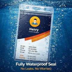 6 Pack Vertical ID Badge Holder Clear Plastic Waterproof Name Tag Card Sleeve
