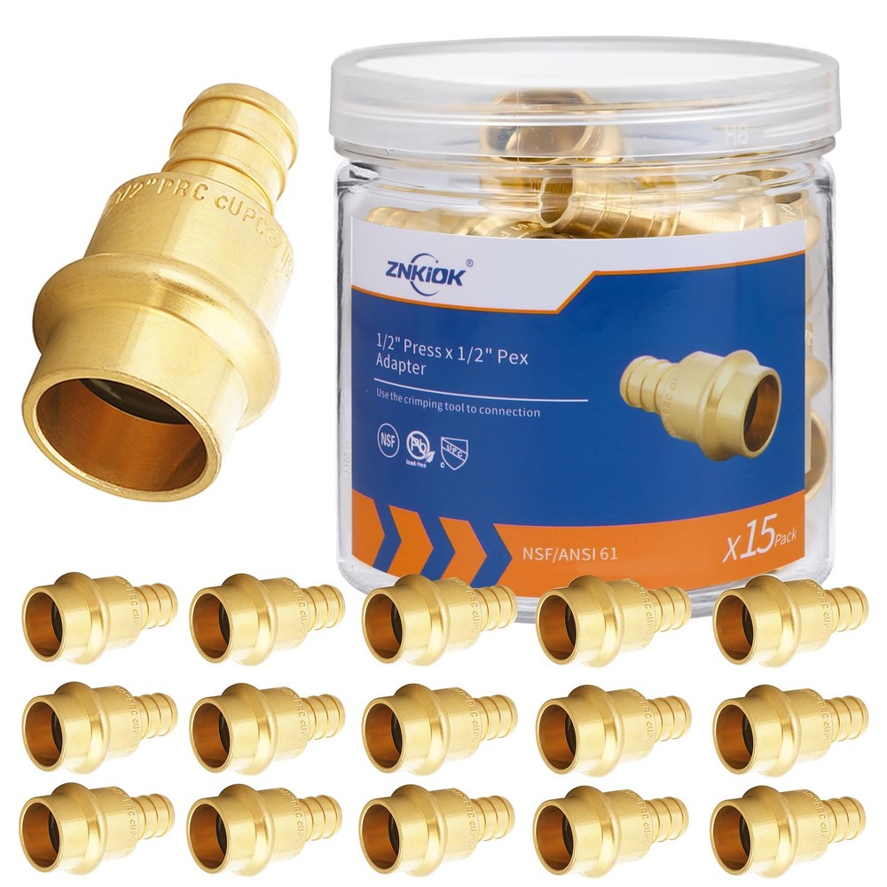 (Znkiok® 15Pack) 1/2″ Press x 1/2″ Pex Adapter Crimp Fittings,Copper Propress…