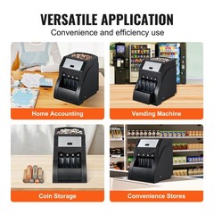 VEVOR USD Coin Sorter Coin Counter Wrapper and Roller 230 Coins/min 4 Coin Tubes