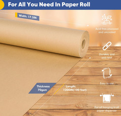 17.5″ x 1200” Brown Kraft Paper 50 lb Basis Thick Roll Packaging Shipping NEW**