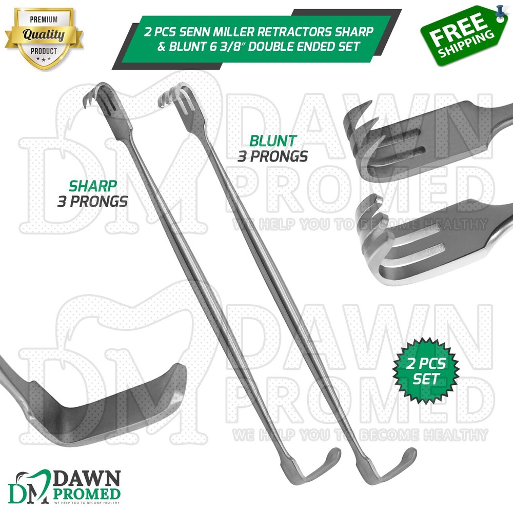 2 Pcs Senn Miller Retractors Sharp & Blunt 6 3/8″ Double Ended Dermatology Set