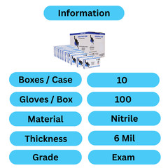 6 Mil 2XL Blue Nitrile Gloves, 1000 Pcs, Disposable, Latex Free, Medical Grade