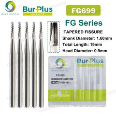 2 PACK WAVE Dental Carbide Burs FG Tapered Fissure Cross Cut Burs Fit High Speed