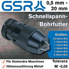 GSR Drill Chuck Quick Release Drill Chuck 0.5mm – 20mm Sleeve Type M Tolerance