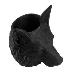3D Printed Wolf Head Pen Holder, Black Plastic Animal Desk Stationery Organizer