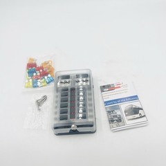 Fuse Block, 12v Fuse Box Holder with Led Indicator Waterproof Cover, 12 Circuits