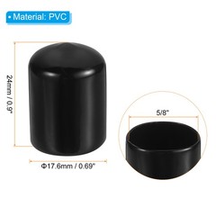 Pack of 12 5/8″ ID Round Rubber End Caps Flexible Rubber Bolt Covers Black
