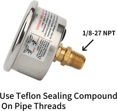 1.5″ Dial Size, Oil Filled, 1/8 NPT Inline Fuel Pressure Gauge – 304 Stainless S