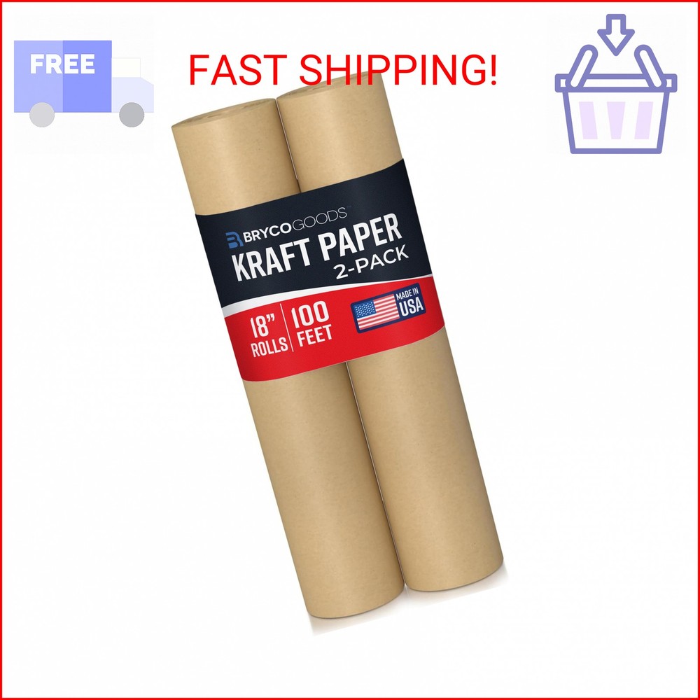 Bryco Goods (Pack of 2) Brown Kraft Packing Paper Rolls – 18″ x 100′ (1200”) – M