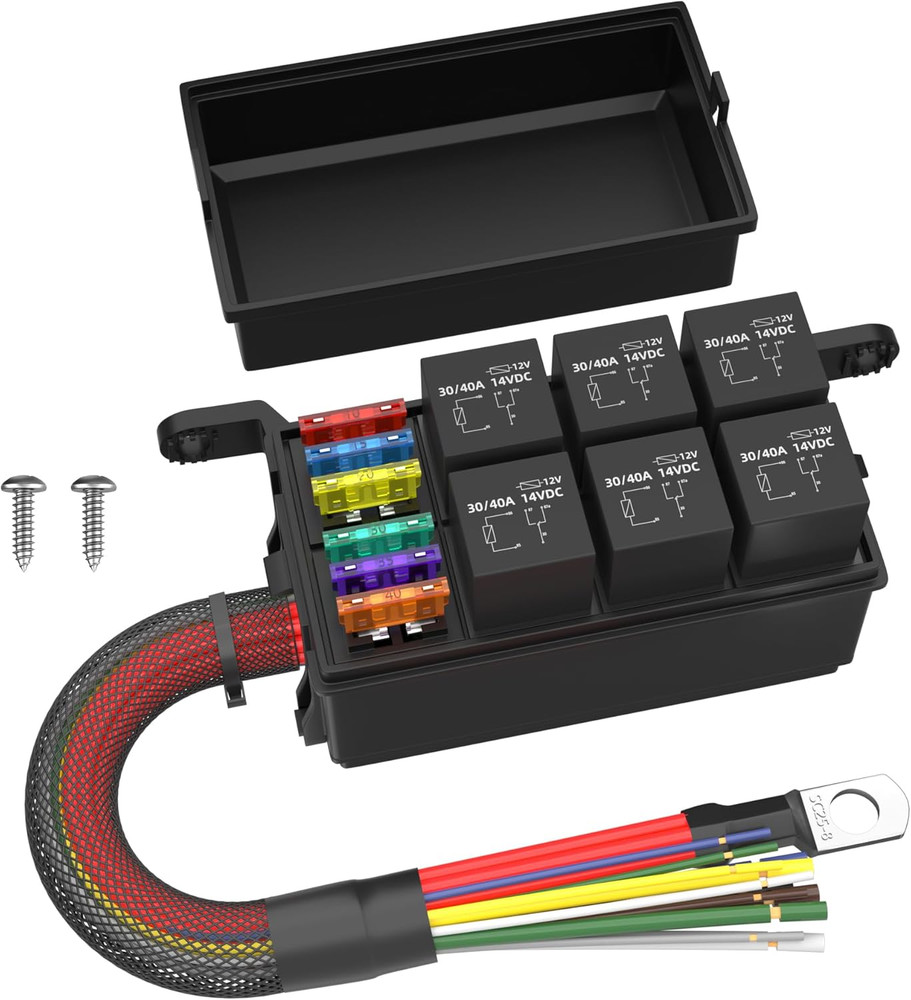 12V Fuse Relay Box 6 Way Pre-Wired Waterproof Automotive Marine 1Pc