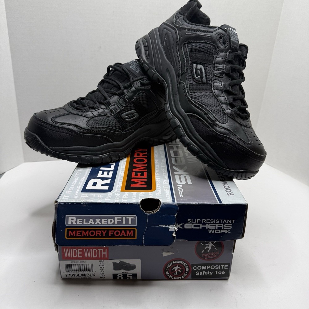 Skechers Work Soft Stride Grinnel Comp Toe Wide Men’s 8.5 Black New