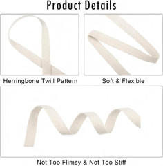 Deekin 100% Cotton Twill Tape Ribbon, 1/2 Inch ×25 Yards Natural Herringbone Web