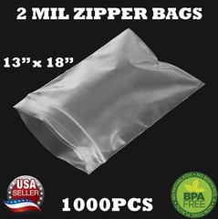 1000 – 13″ x 18″ ZIP SEAL TOP LOCK BAGS CLEAR 2 MIL PLASTIC RECLOSABLE BAGGIES