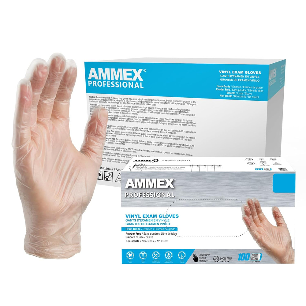 Clear Vinyl Disposable Exam/Medical Gloves 3 Mil, Latex/Powder-Free, Food-Safe,