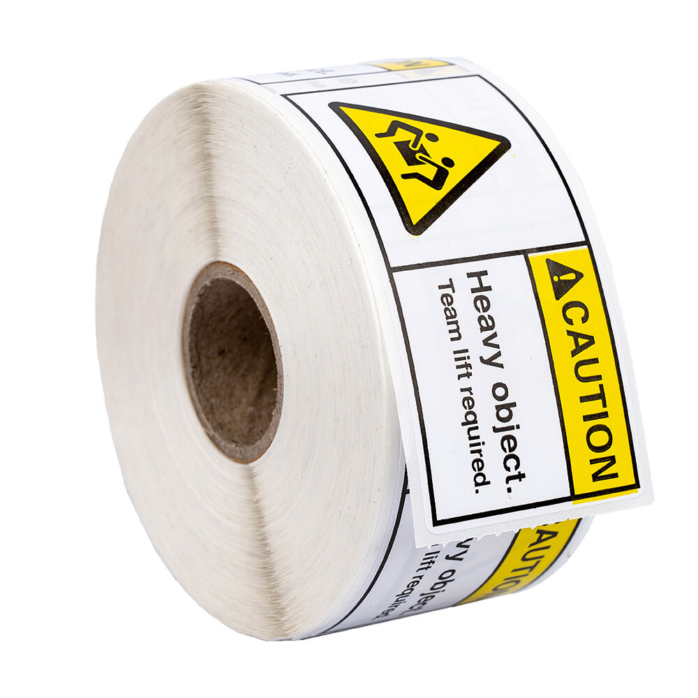 14 rolls 500 labels per roll 3”x1.5” CAUTION HEAVY OBJECT TEAM LIFT REQ. Labels