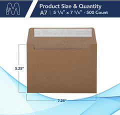 MOS Kraft 5X7 Invitation Envelopes A7 (5.25 X 7.25 Inch) 500 Pack, Self-Seal Hea