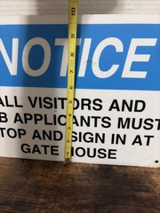 Vintage NOTICE All Visitors Sign In At Gate House Metal Security Guard Sign