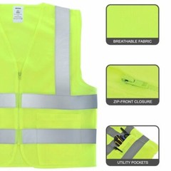 FX 2 Pockets Neon Yellow Safety Vest with Reflective Strips ANSI/ISEA APPROVED