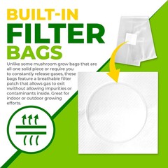 Reinforced Mushroom Grow Bags, 10 Count, Oyster Spawn and Grain Root Substrate