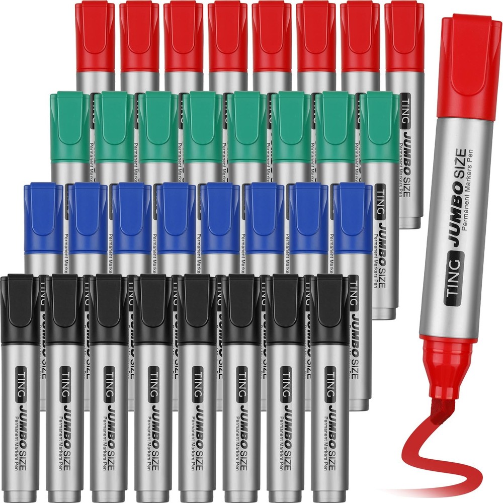 MARKERS SET Permanent Jumbo Large Chisel Tip Black Green Blue Red 32 Pcs FUUTREO