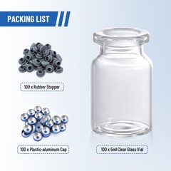 100Pcs 5ml Sealed Vials w/Self Healing Injection Port+Plastic-Aluminum Flip Caps