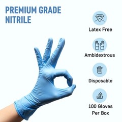 4 MIL BLUE Powdered Nitrile Disposable Medical Cleaning Gloves 100/BX, MEDIUM