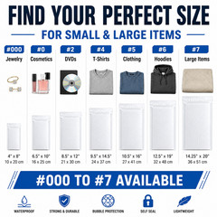 Poly Bubble Mailers Padded Shipping Envelopes Self Seal #000-#7 Bulk Pack