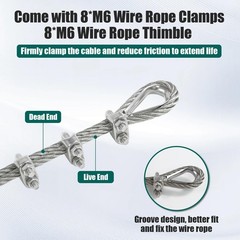1/4″ Stainless Steel Cable, 25FT Wire Rope with Clamps and Thimble, 7X19 Strands