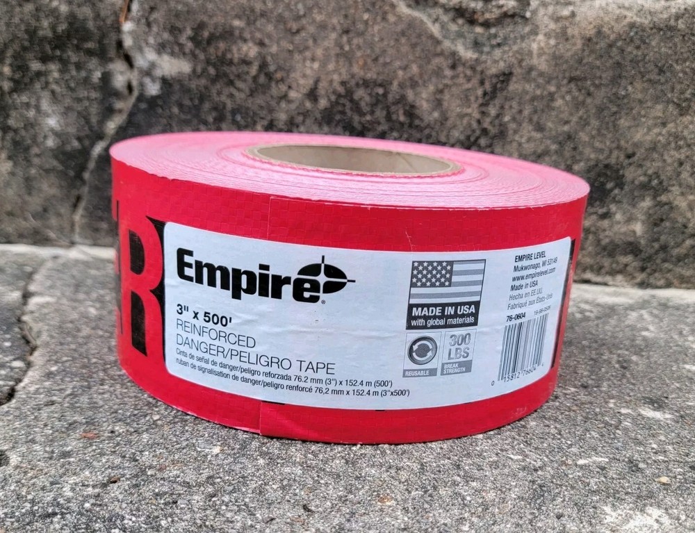 Empire Level 76-0604 500’x3″ Reinforced Construction Grade DANGER/PELIGRO – Tape