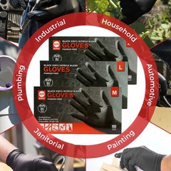 Black Nitrile Vinyl Gloves Disposable Powder Latex Free 3 Pack M L & XL 300 CT