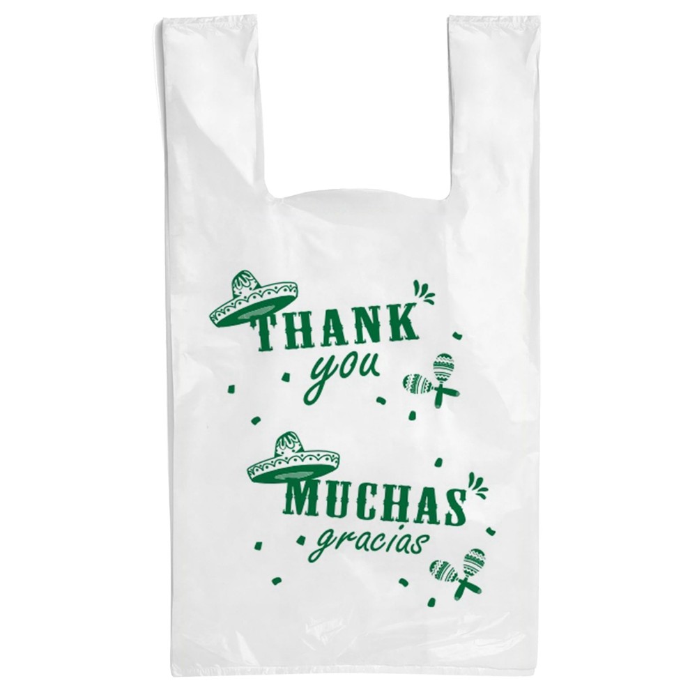 Bilingual Shopping Bags – Thank You/Muchas Gracias, White Plastic with Handle…