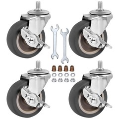 Heavy Duty 3″ Stem Casters Set of 4 with Brake M8-1.25-15 Swivel Wheels