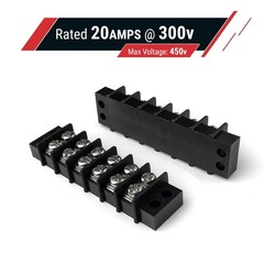 6 Circuit Double Screw Terminal Junction Block 300V/20A, Row Barrier Strip (2-Pa