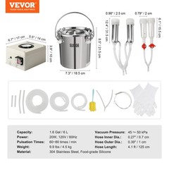 VEVOR Goat Milking Machine Goat Milker 6 L 304 Stainless Steel Bucket for Cows