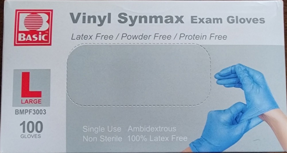 Basic Synmax Vinyl Synmax Exam Gloves, L Basic Blue/Box of 100 Buy More & Save$