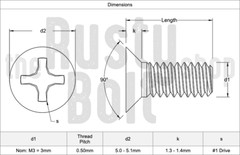M3 x 6mm, Phillips Flat Head Screws, Steel, Black
