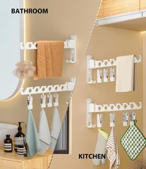 Wall Mount Coat Hanger Holder White Clothes Drying Organizer Rack Garment Hoo…