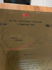 Exxon Mobile Overseas Pipeline Company Plaque Saudi Arabia 1980 – 1983 (named)