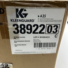 Kleenguard 38922 Coveralls A35 Sz 4XL Disposable White Zippered Front 25pk/Case