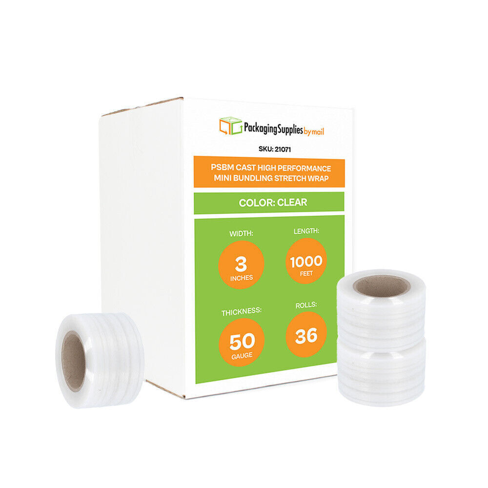36 Rolls Down Gauge Narrow Banding Stretch Wrap 3″x1000′ 50 Ga Clear Cast Film