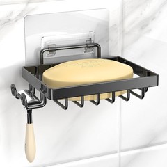 Black Soap Dish, Soap Bar Holder for Shower, No Drilling Bathroom Accessories,