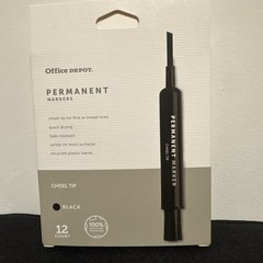 Office Depot Permanent Markers Chisel Tip Black 128-817 12 Pack Genuine OEM