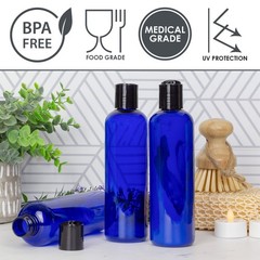 Plastic Squeeze Bottles w/Disc Top Flip Cap Bulk, 8oz 6pk Blue; BPA-Free