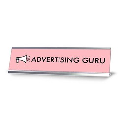 Advertising Guru, Pink Silver Frame, Desk Sign (2 X 8¨)