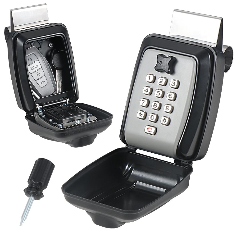 Lifronkit Car Window Punch Button Lock Box, Black Portable Car Key Lock Box, …