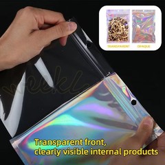 100 Holographic Mylar Foil Bags Smell Proof Resealable Clear Zip Lock Pouch Food