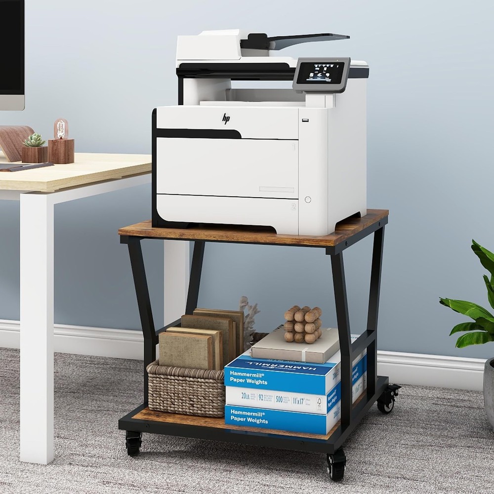 Natwind 2-Tier Large Printer Stand,23.6″x23.6″x29.5″ Heavy-Duty 2-Tier, Retro