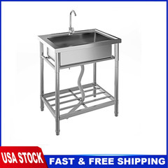 28” Stainless Steel Utility Sink Freestanding Single Bowl W/ Faucet Hot & Cold