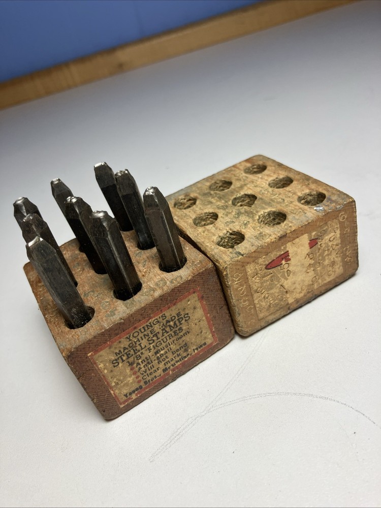 Vintage Young Bros Stamp Works Set Of 9 Stamps – 1/8″ Steel Stamp – Numbers
