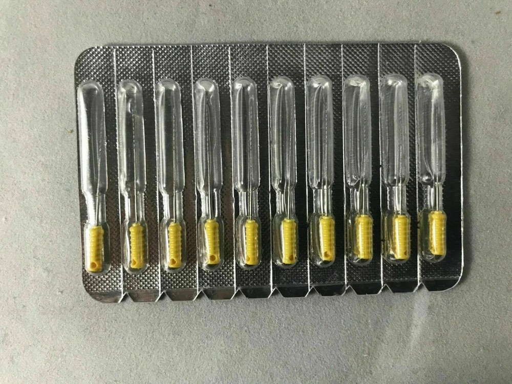 #002 25 mm Yellow Dental Endodontic Barbed Broaches Needles Stainless Steel